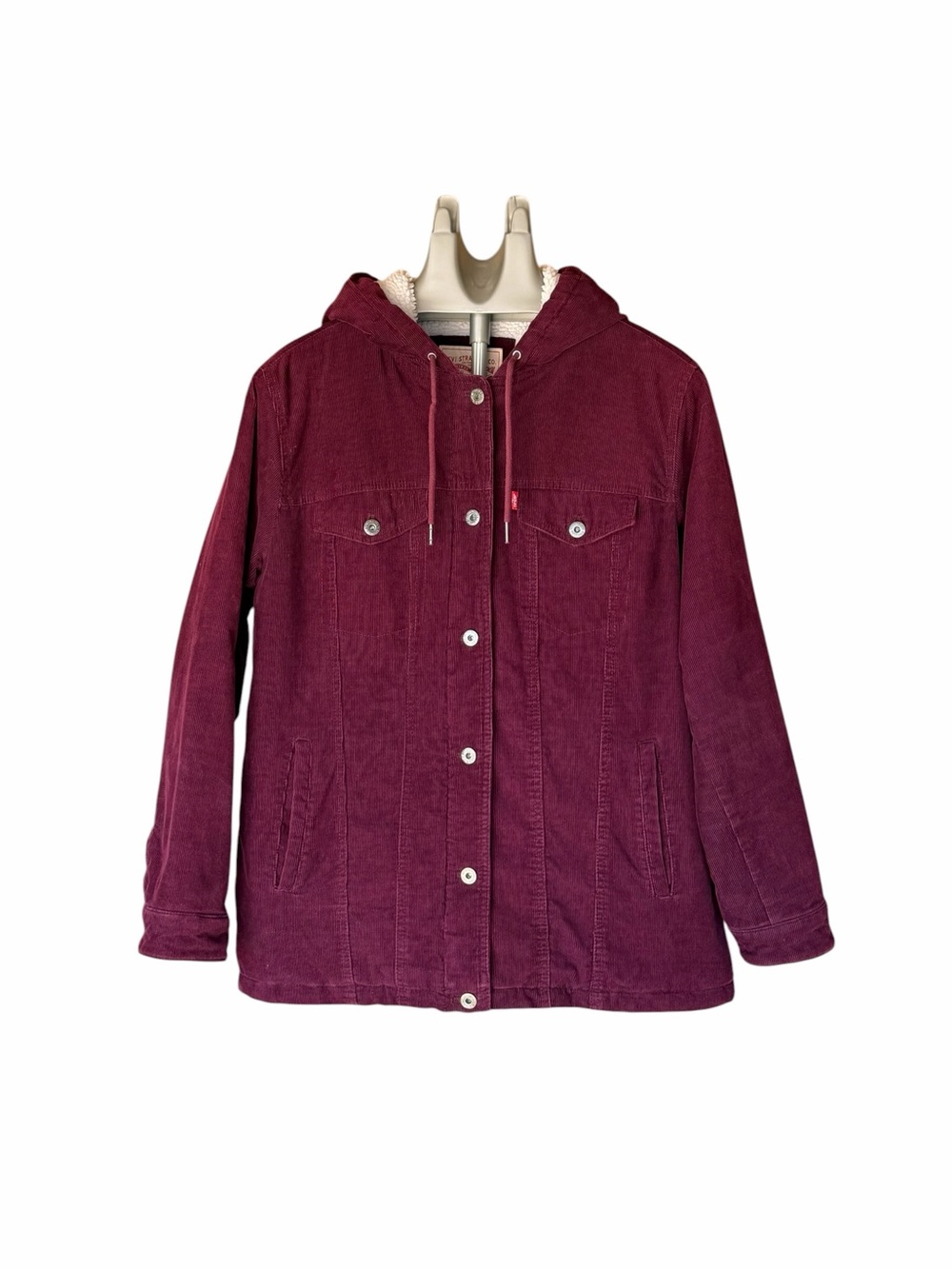 Levi’s Women’s Sherpa Lined Hooded Corduroy Jacket Burgundy Wine Size L
